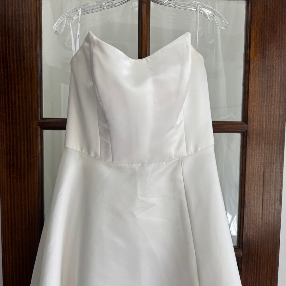 Wtoo White Satin Strapless A-Line Wedding Dress with Front Slit - Picture 8 of 11